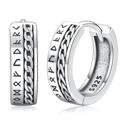 Mens Vikings Hoop Earrings 925 Sterling Silver Norse Rune Earrings Hypoallergenic Small Punk Hoop Cool Earrings Jewelry