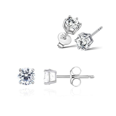 2 pairs Adabele Real 925 Sterling Silver Hypoallergenic 0.25 Carat Cubic Zirconia CZ Diamond Gemstone Round Cut Stud Earrings 4mm Tiny Solitaire Women Jewelry SSE74-4