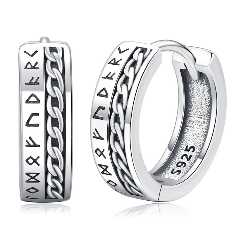 Mens Vikings Hoop Earrings 925 Sterling Silver Norse Rune Earrings Hypoallergenic Small Punk Hoop Cool Earrings Jewelry