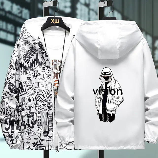 Reversible Men's God Hooded Jacket for Spring & Autumn - Vision Graffiti – Bold Streetwear for Big Dreamers