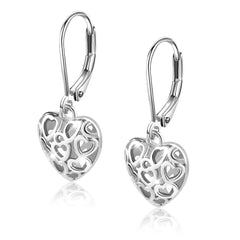 LANCHARMED 925 Sterling Silver Heart Dangle Drop Earrings for Women Trendy French Style Silver Leverback Earrings Hypoallergenic Jewelry