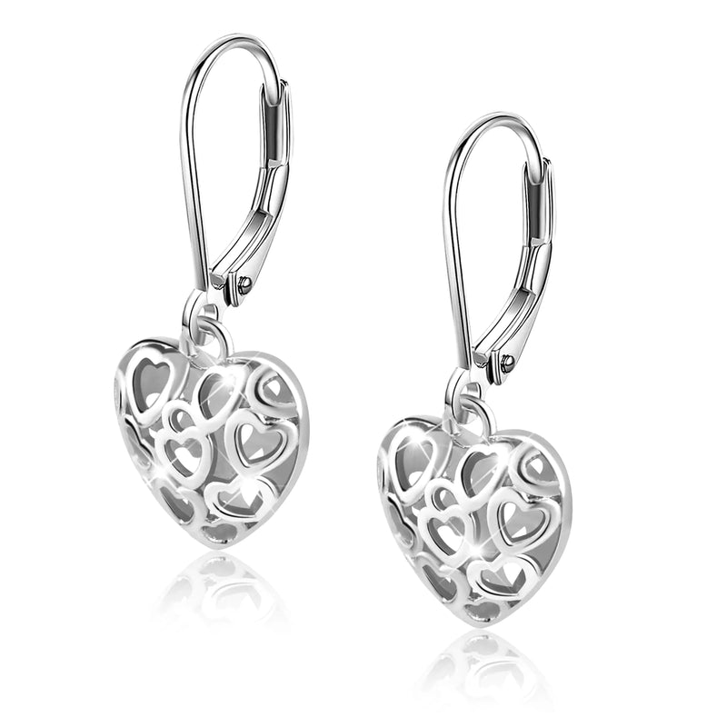 LANCHARMED 925 Sterling Silver Heart Dangle Drop Earrings for Women Trendy French Style Silver Leverback Earrings Hypoallergenic Jewelry
