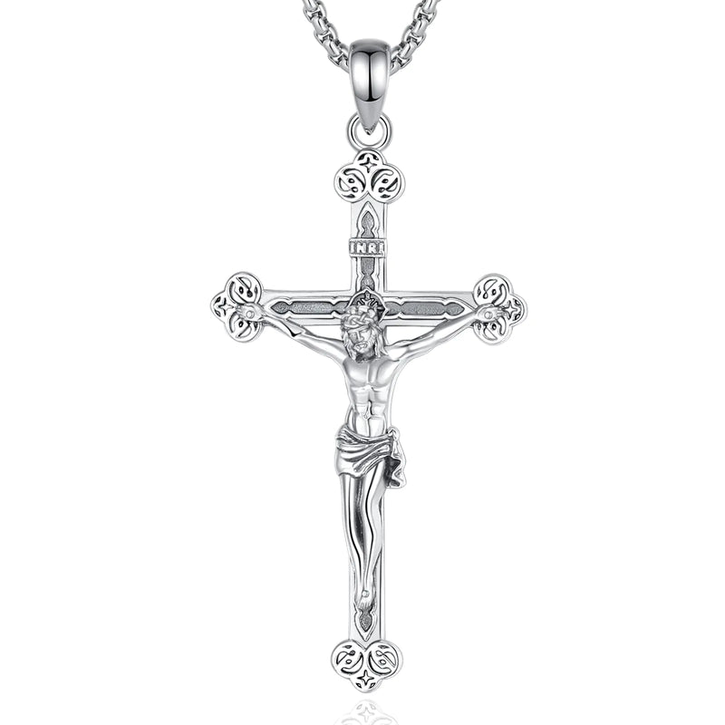 Vito 925 Sterling Silver Jesus Cross Necklace for Women Men 925 Sterling Silver Crucifix Pendant Jesus Necklace Religion Protection Amulet Jewelry Gift for Husband Dad 22+2